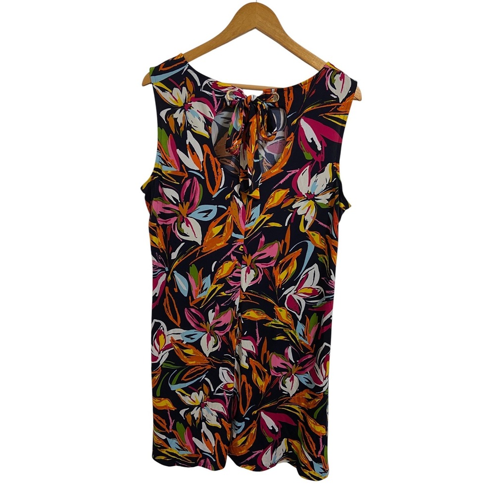 MSK Tropical Floral Sleeveless Tie Keyhole Back Shift Resortwear‎ Dress Size XL - Picture 3 of 11